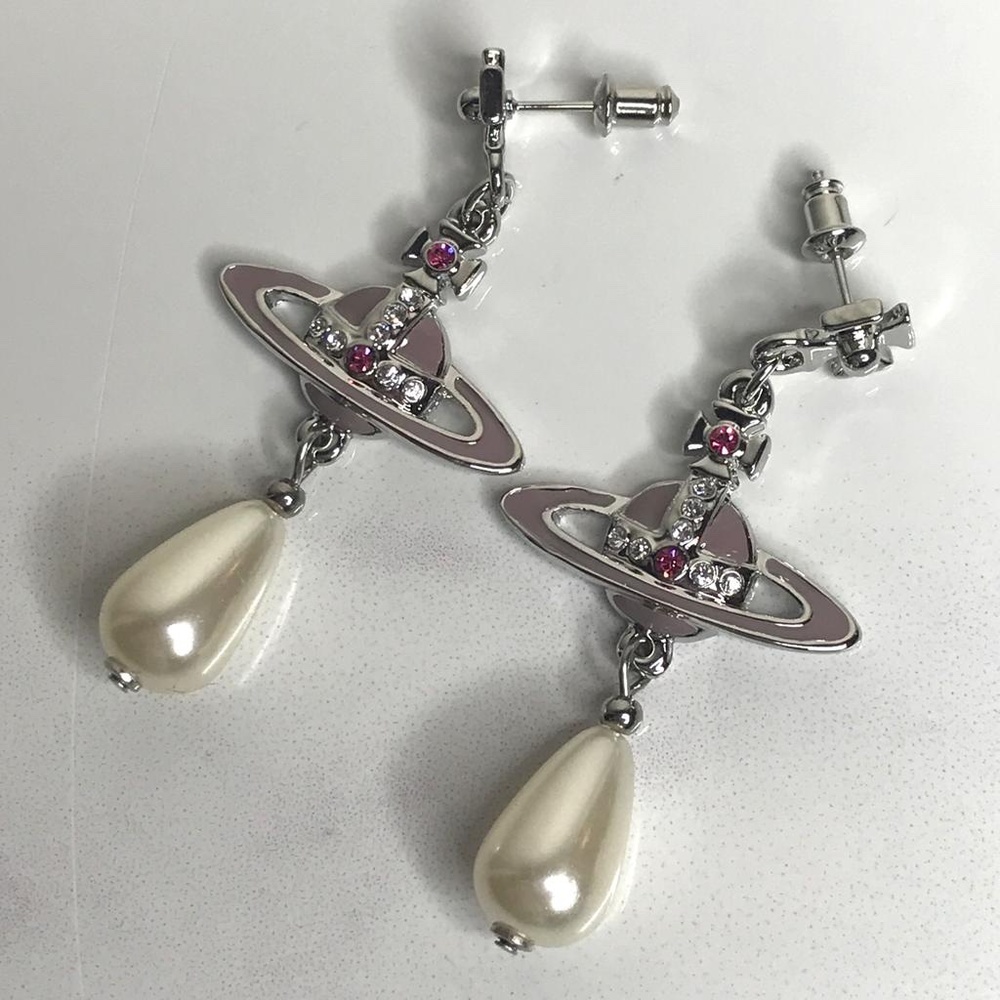 Vivienne Westwood Pink Enamel Pearl Orb Earrings